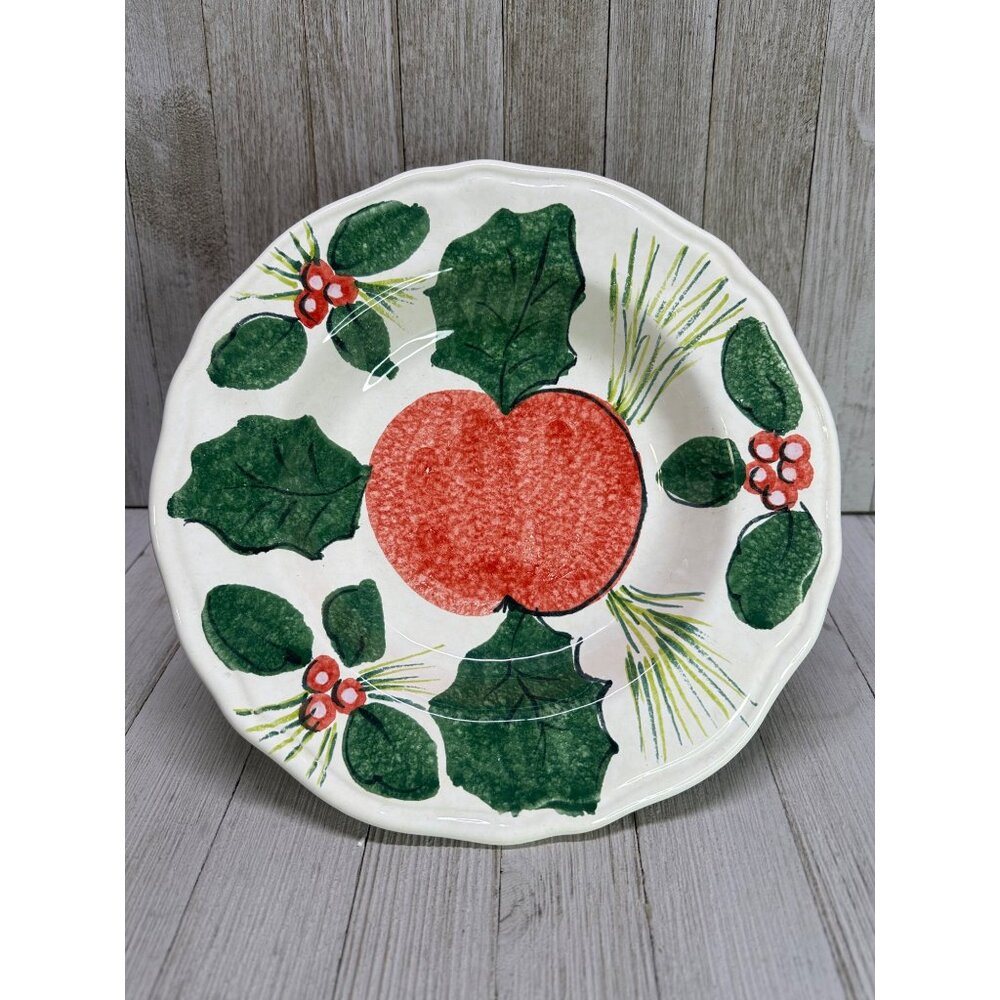 Vintage Bellini Piu' Holly Berry Painted Bowl Crafted in Italy 9.5" Diameter